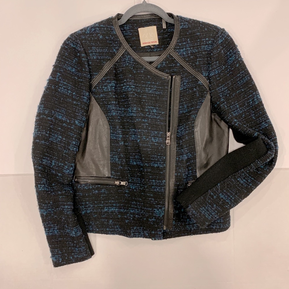 REBBECA TAYLOR tweed and leather bomber jacket